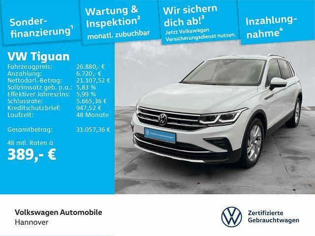 Pure white Gebraucht 2022 VW Tiguan Elegance SUV | 26.880 € (Superpreis) - Bild 1/4