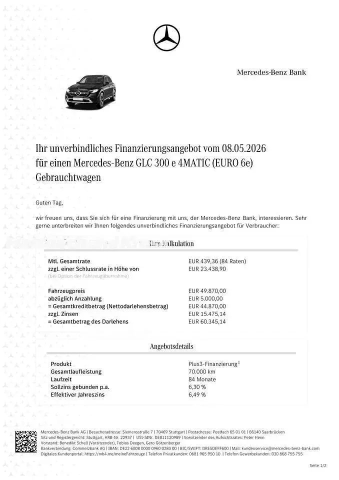 Gebraucht Mercedes GLC300e Avantgarde 313 PS (230 kW) 2024 Obsidianschwarz  lack SUV
