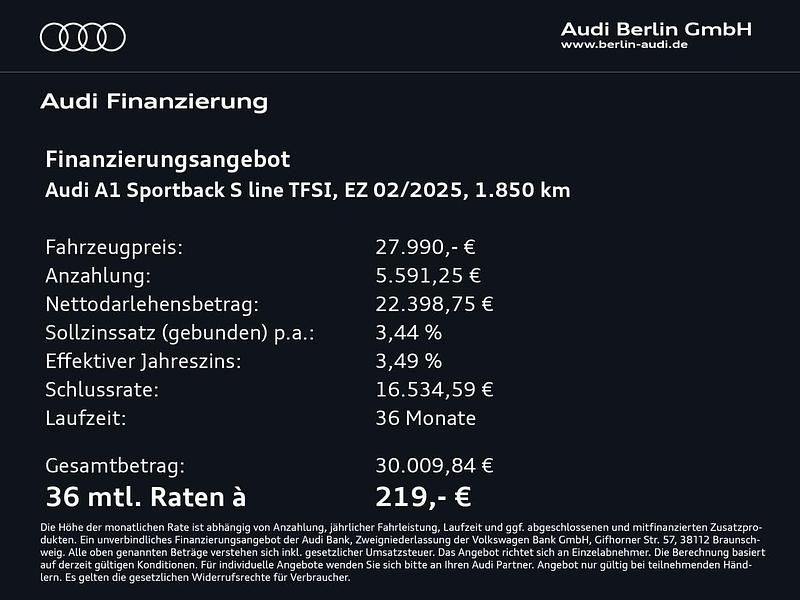 Gebraucht Audi A1 S-Line 95 PS (69 kW) 2025 Distriktgrün metallic/mythossc Kombi