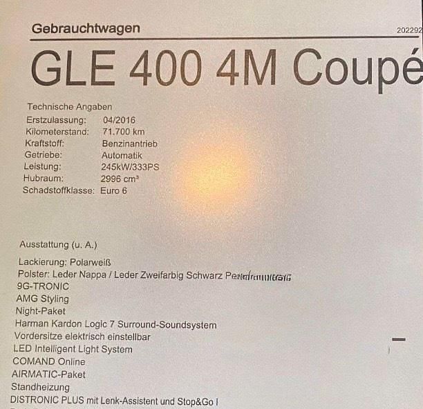 Weiß Gebraucht 2016 Mercedes GLE400 Coupé | 30.500 € (Guter Preis) - Bild 1/4