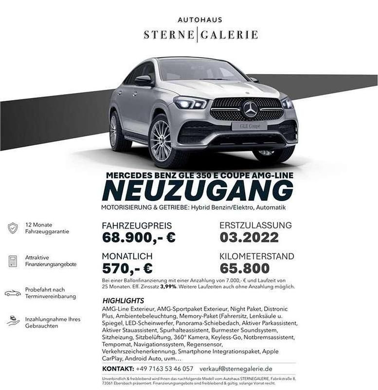Hightech silber Gebraucht 2022 Mercedes GLE350e AMG line Coupé | 68.900 € (Fairer Preis) - Bild 1/1