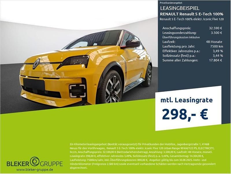Pop yellow, dach bla Gebraucht 2025 Renault R5 Iconic Kleinwagen | 31.290 € (Etwas zu teuer) - Bild 1/3