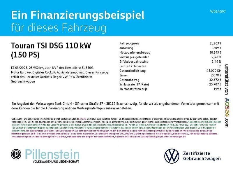 Gebraucht VW Touran 150 PS (110 kW) 2025 Schwarz Van / Kleinbus