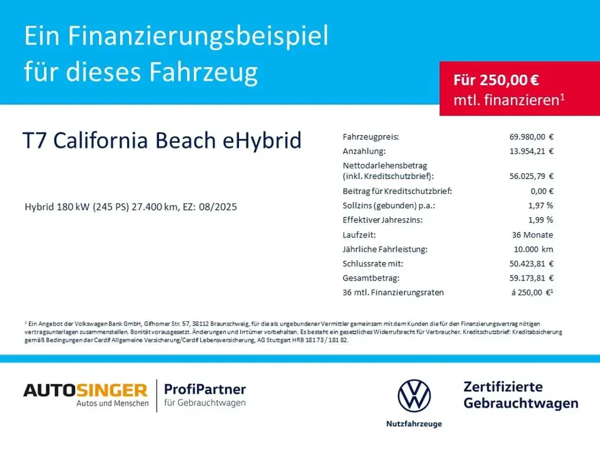 Gebraucht VW T7 California 245 PS (180 kW) 2025 Candyweiß / starlight blue... Van
