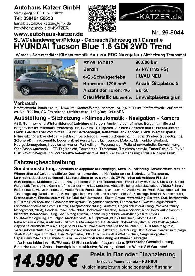 Gebraucht Hyundai Tucson 132 PS (97 kW) 2017 Micron grey SUV