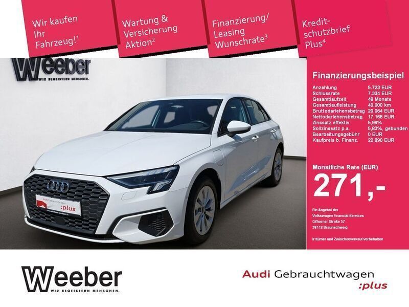 Ibisweiß Gebraucht 2021 Audi A3 Sportback e-tron Ambiente Limousine | 22.890 € (Superpreis) - Bild 1/4