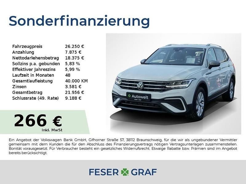 Pure white Gebraucht 2022 VW Tiguan Allspace Life SUV | 26.250 € (Superpreis) - Bild 1/4