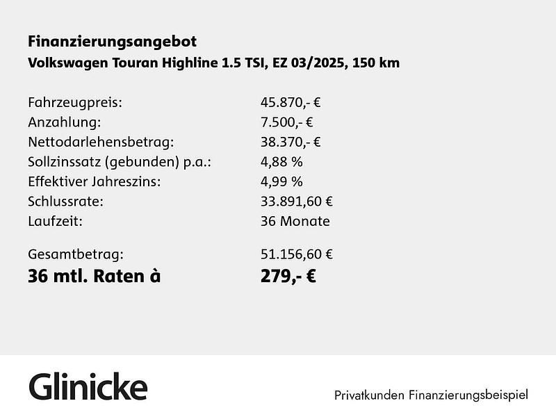 Neu VW Touran Highline 150 PS (110 kW) 2025 Silber Van / Kleinbus