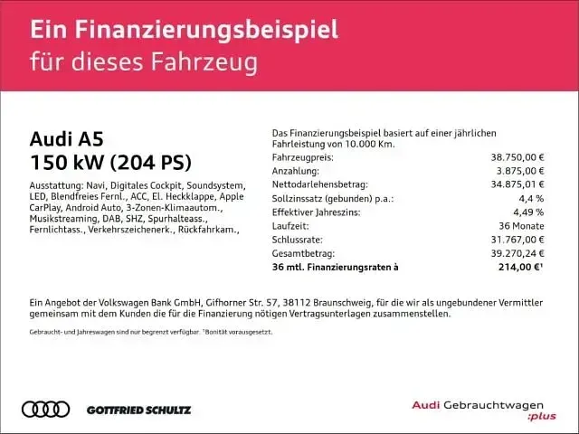 Gebraucht Audi A5 Sport 204 PS (150 kW) 2025 Mythosschwarz metallic Limousine