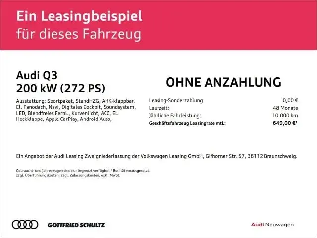 Neu Audi Q3 S-Line 272 PS (200 kW) 2026 Schwarz SUV