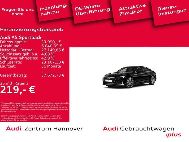 Gebraucht Audi A5 Sportback Advanced Plus 204 PS (150 kW) 2022 A2 brillantschwarz Kleinwagen