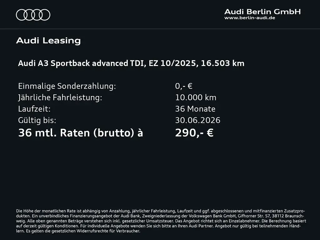 Gebraucht Audi A3 Ambiente 150 PS (110 kW) 2025 Mythosschwarz metallic Limousine