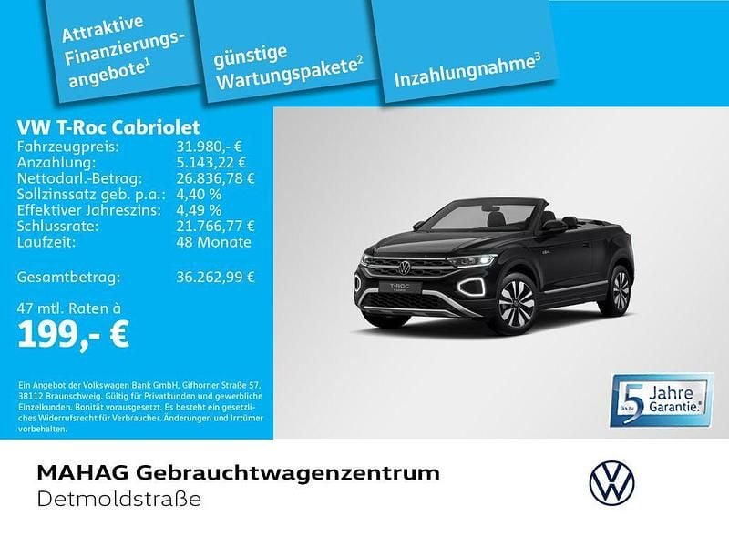 Deep black perleffekt/schwarz Gebraucht 2025 VW T-Roc Cabriolet Goal Cabrio | 31.980 € (Guter Preis) - Bild 1/1
