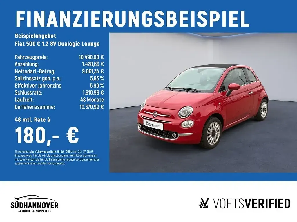Usata Fiat 500C Lounge 69 CV (50 kW) 2017 Rosso Cabrio