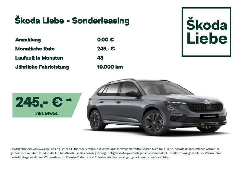Grau Neu 2025 Skoda Kamiq Monte Carlo SUV | 27.900 € (Etwas zu teuer) - Bild 1/4