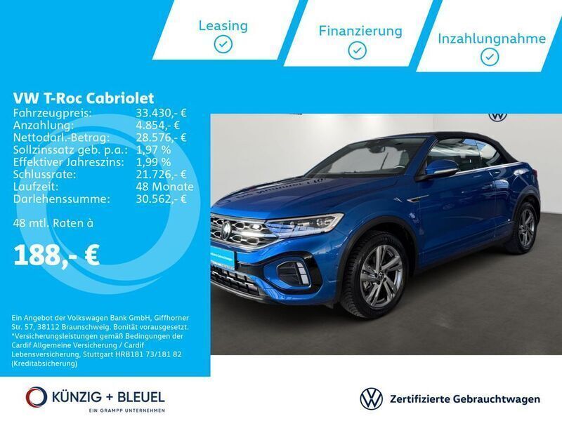 Blau Gebraucht 2024 VW T-Roc Cabriolet R-line Cabrio | 33.430 € (Guter Preis) - Bild 1/4