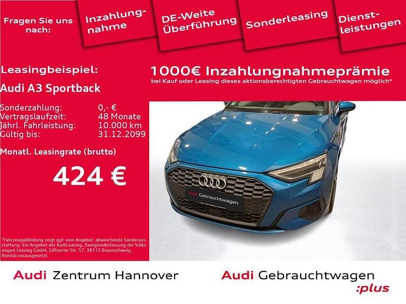 3f atollblau metallic (metallic) Gebraucht 2022 Audi A3 Sportback e-tron Sport Limousine | 28.450 € (Teuer) - Bild 1/4