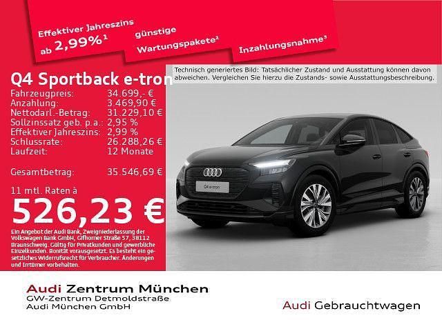 Mythosschwarz metallic Gebraucht 2022 Audi Q4 Sportback e-tron Advanced SUV | 34.699 € (Teuer) - Bild 1/2