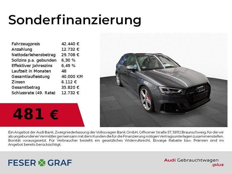 Daytonagrau perleffekt Gebraucht 2019 Audi RS3 Sportback Exclusive Kleinwagen | 42.440 € (Guter Preis) - Bild 1/2