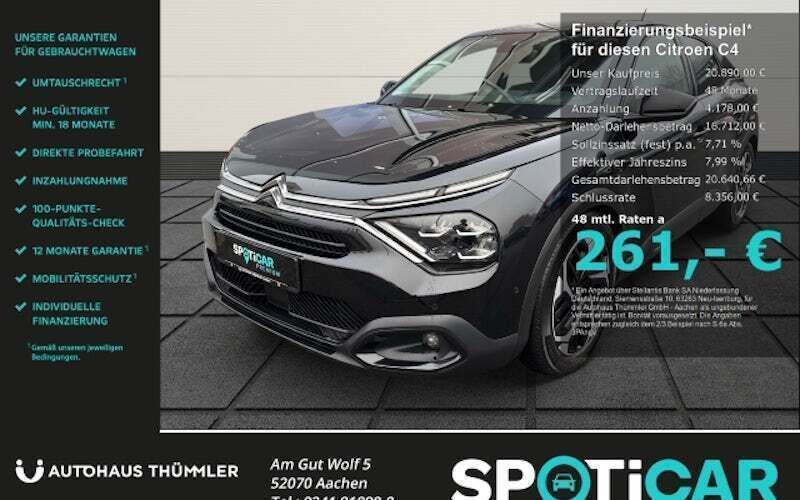 Lackierung schwarz perla nera/ Gebraucht 2022 Citroën C4 PureTech Limousine | 20.890 € (Etwas zu teuer) - Bild 1/4