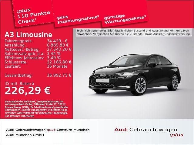 Mythosschwarz metallic Gebraucht 2025 Audi A3 Advanced Limousine | 34.429 € (Fairer Preis) - Bild 1/2