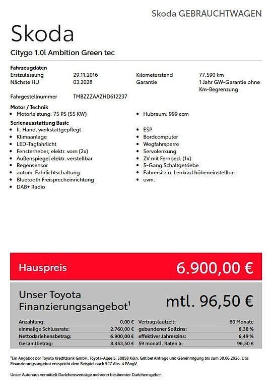 Gebraucht Skoda Citigo Ambition 75 PS (55 kW) 2016 Weiß Kleinwagen