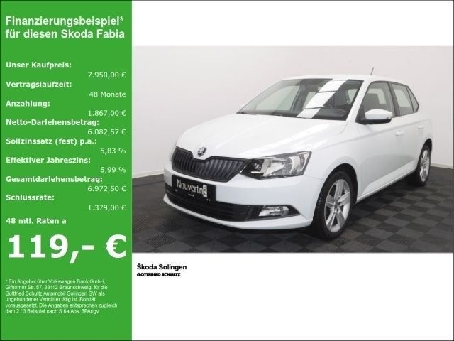Laserweiß (white), solid Gebraucht 2018 Skoda Fabia Cool Plus Kleinwagen | 7.950 € (Fairer Preis) - Bild 1/4