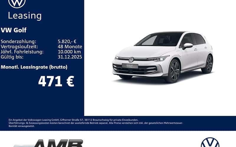 Weiß Neu 2025 VW Golf VIII Style Limousine | 52.890 € - Bild 1/4