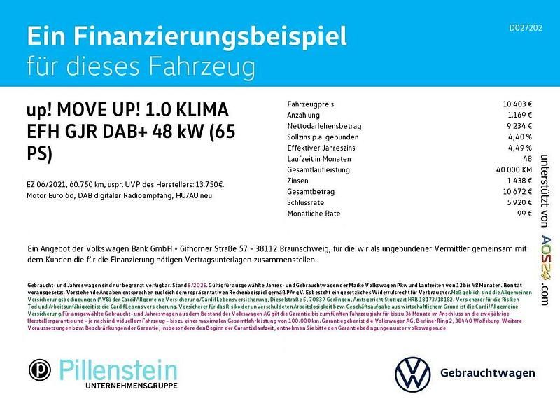 Gebraucht VW up! move up! 65 PS (47 kW) 2021 Weiß Kleinwagen