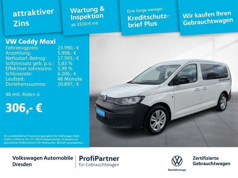 Weiß Gebraucht 2021 VW Caddy Maxi Basis Van / Kleinbus | 24.980 € (Guter Preis) - Bild 1/4