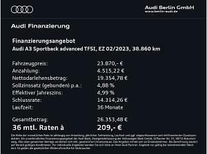 Gebraucht Audi A3 Advanced Plus 110 PS (80 kW) 2023 Schwarz (mythosschwarz metallic) Limousine