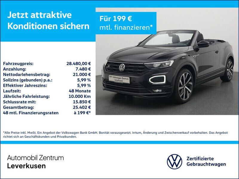 Schwarz / deep black (metallic) Gebraucht 2021 VW T-Roc Cabriolet R-line Cabrio | 28.980 € (Fairer Preis) - Bild 1/3