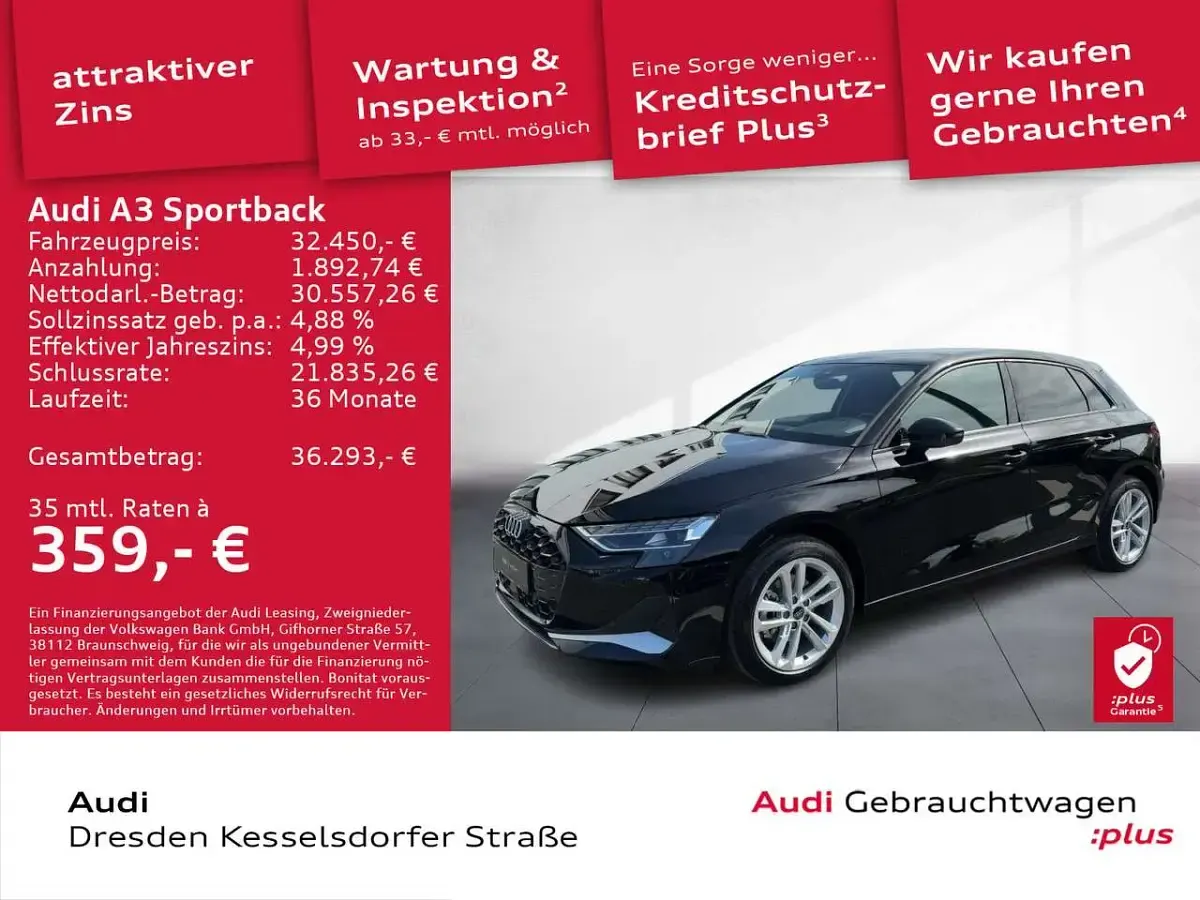 Gebraucht Audi A3 Advanced Plus 116 PS (85 kW) 2026 Brillantschwarz Limousine
