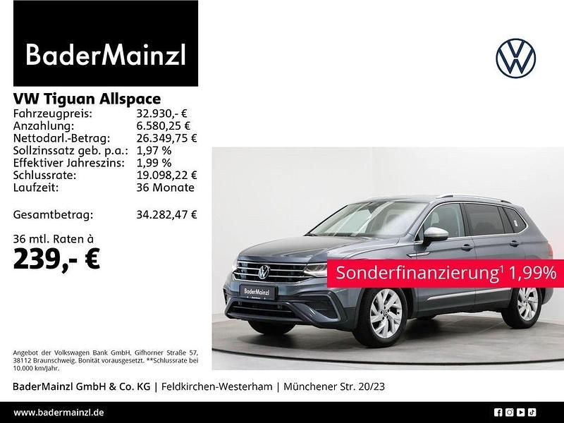 Platinum grey metallic (metallic) Gebraucht 2024 VW Tiguan Allspace Life SUV | 32.930 € (Guter Preis) - Bild 1/3