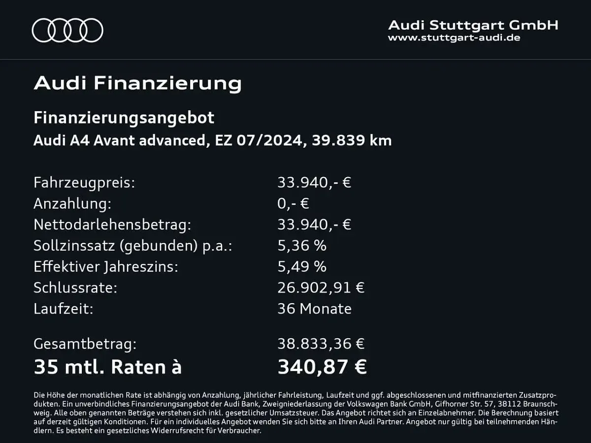 Gebraucht Audi A4 Advanced 204 PS (150 kW) 2024 Manhattangrau metallic Kombi