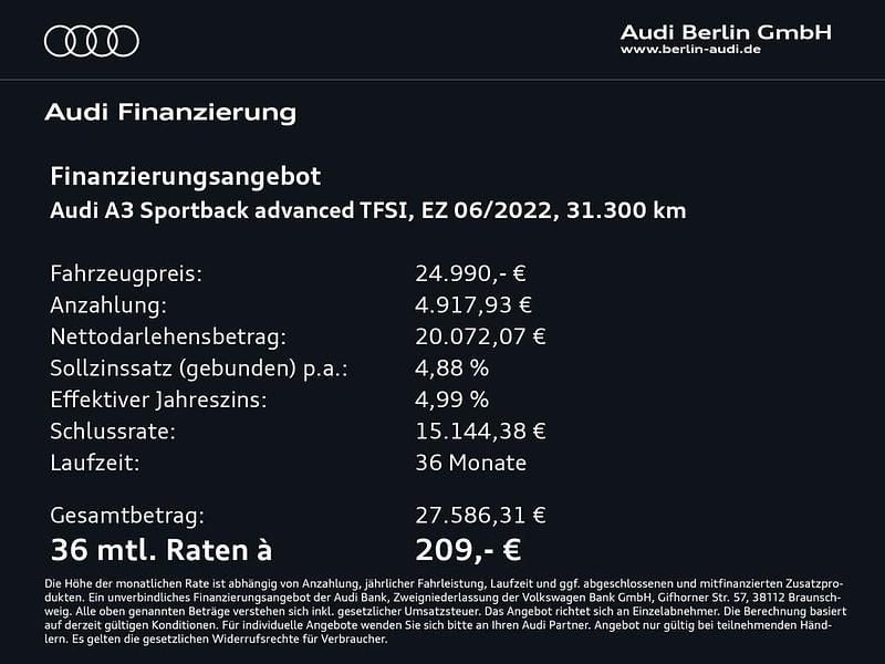 Gebraucht Audi A3 Advanced Plus 110 PS (80 kW) 2022 Mythosschwarz metallic Limousine