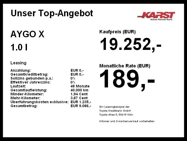 Andere farbe Neu 2024 Toyota Aygo Team Kleinwagen | 18.499 € - Bild 1/1