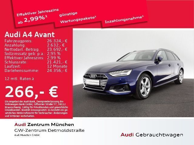 Navarrablau metallic Gebraucht 2022 Audi A4 Advanced Kombi | 27.782 € (Guter Preis) - Bild 1/2