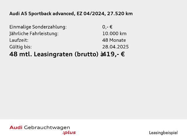 Gebraucht Audi A5 Sportback Advanced Plus 204 PS (150 kW) 2024 Mythosschwarz metallic Kleinwagen