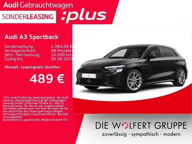 Schwarz Gebraucht 2024 Audi A3 Sportback S-Line Limousine | 41.424 € (Teuer) - Bild 1/4