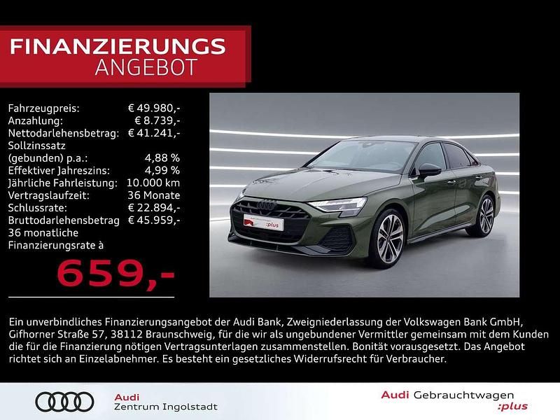 Distriktgrün metallic Gebraucht 2024 Audi A3 S-Line Limousine | 49.980 € - Bild 1/3