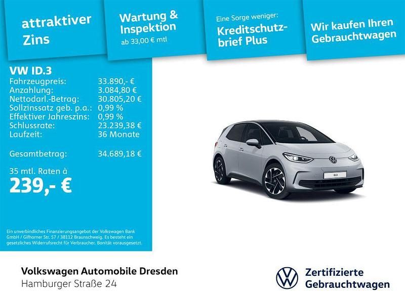 Scale silver metallic/schwarz Gebraucht 2024 VW ID.3 Pro Kleinwagen | 33.890 € (Etwas zu teuer) - Bild 1/4