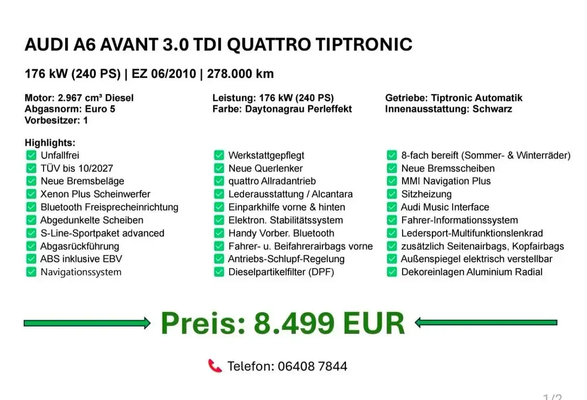 Gebraucht Audi A6 239 PS (175 kW) 2010 Grau Kombi