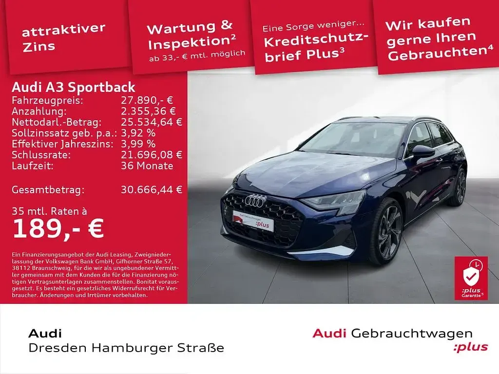 Gebraucht Audi A3 Advanced Plus 116 PS (85 kW) 2025 Navarrablau metallic Limousine