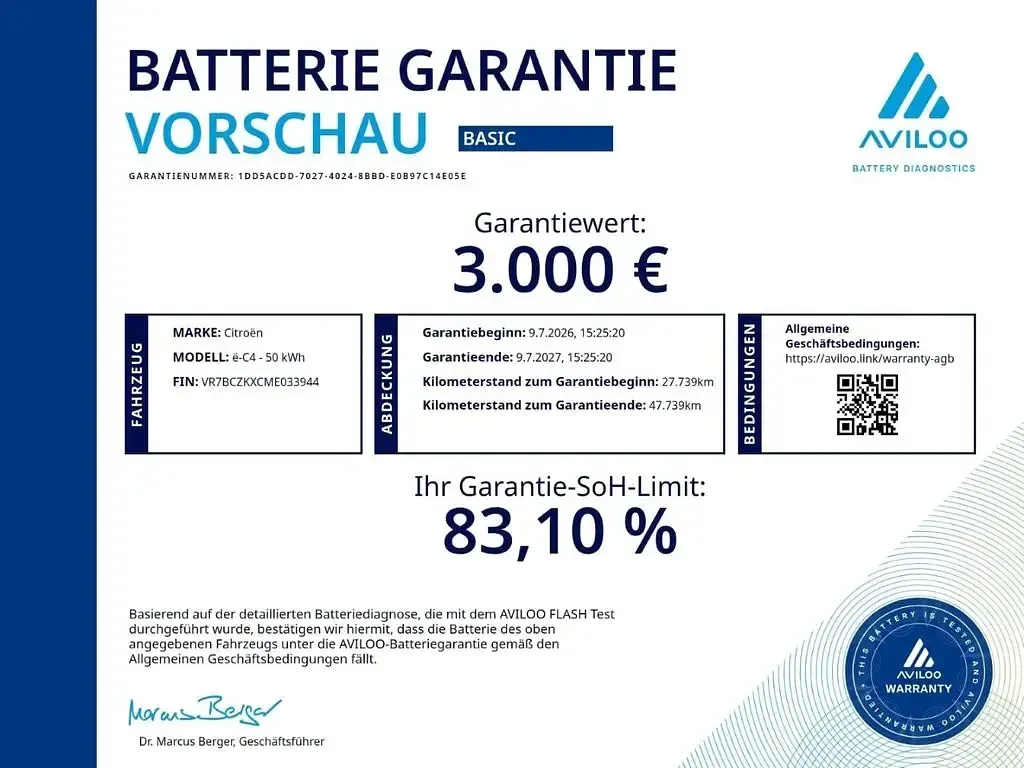 Gebraucht Citroën e-C4 Shine 100 kW (136 PS) 2021 Lackierung olbia blau/typ auss Limousine