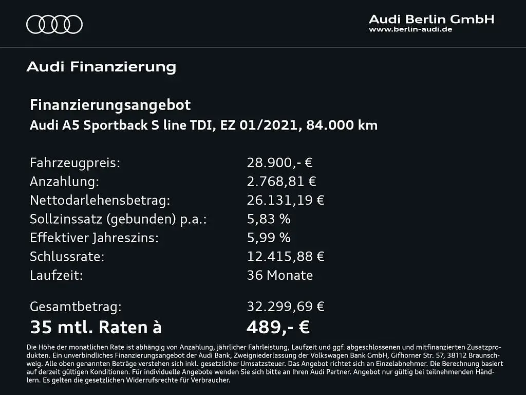 Gebraucht Audi A5 Sportback S-Line 204 PS (150 kW) 2021 Mythosschwarz metallic Kleinwagen