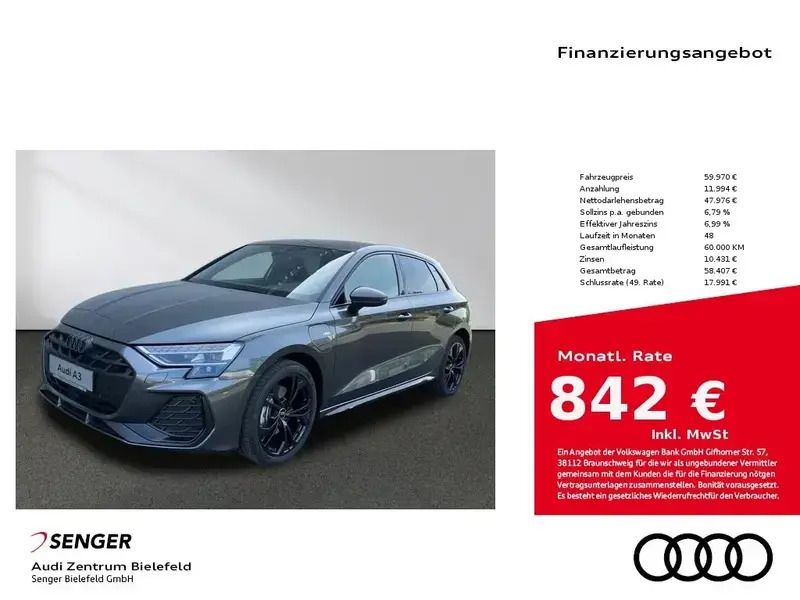 Grau Neu 2025 Audi A3 Sportback e-tron S-Line Limousine | 59.970 € - Bild 1/1