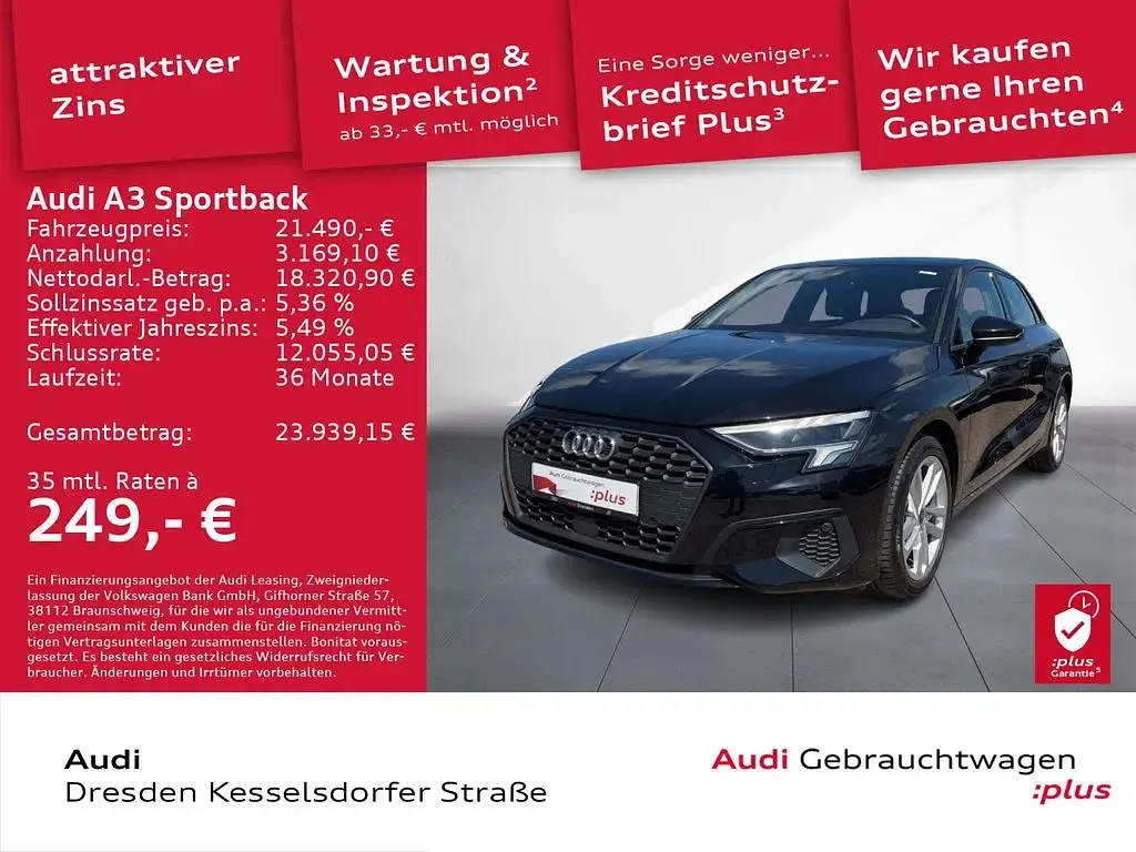Gebraucht Audi A3 150 PS (110 kW) 2022 Brillantschwarz Limousine
