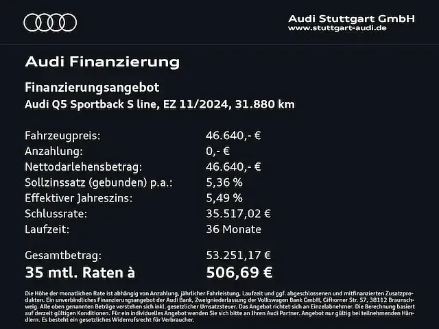 Gebraucht Audi Q5 Sportback Basis 204 PS (150 kW) 2024 Mythosschwarz metallic SUV