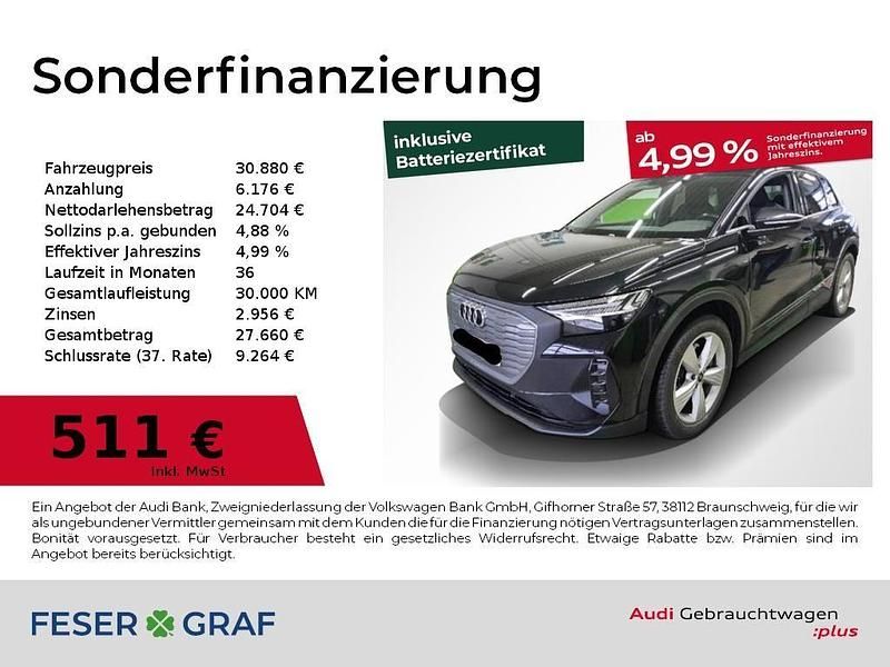 Mythosschwarz metallic Gebraucht 2022 Audi Q4 e-tron Comfort SUV | 30.880 € (Fairer Preis) - Bild 1/4